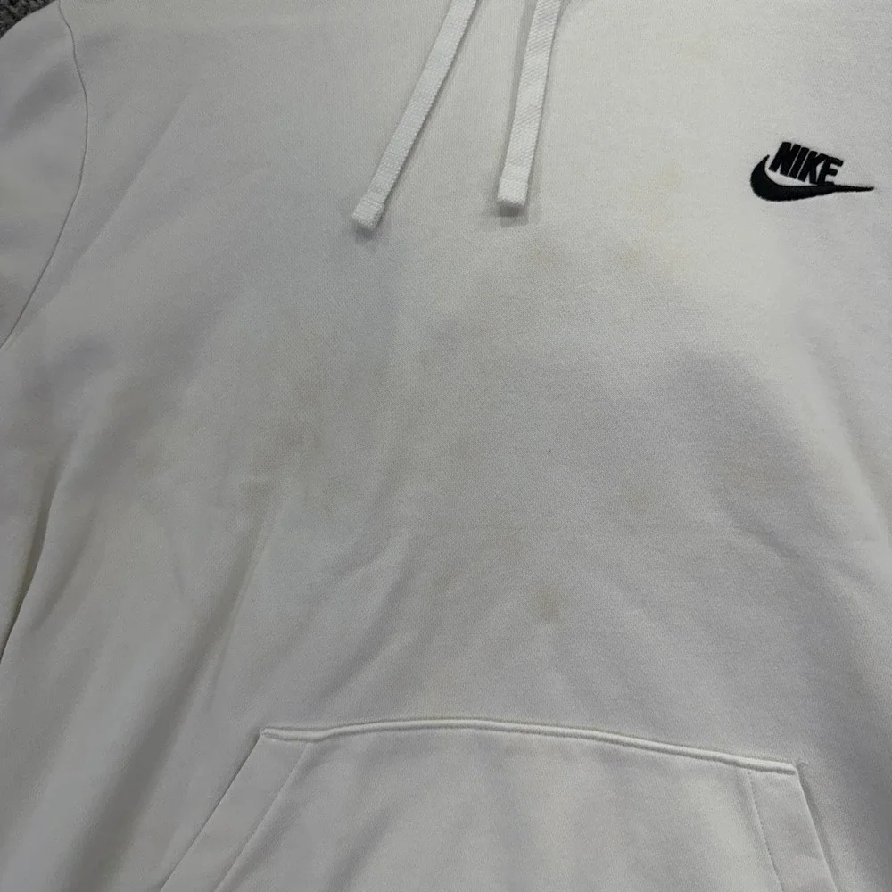 Nike Hoodie Womens XL White Fleece Pullover Small Swoosh Kangaroo Pocket Casual